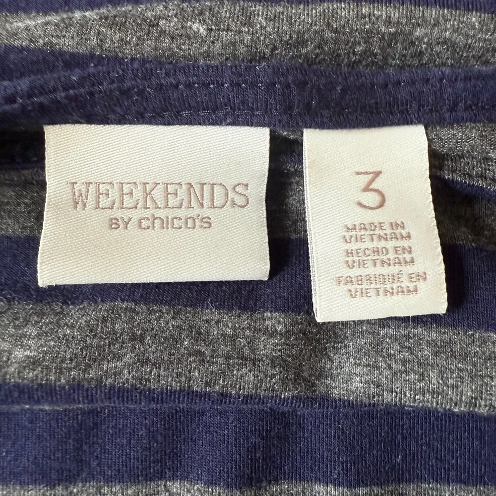 Chico's Navy and Gray Striped 3/4 Sleeve Top size 16 (Chico’s size 3)